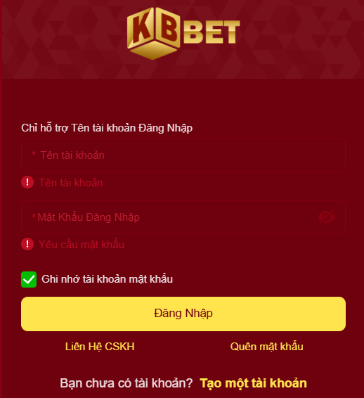 Nhập tài khoản và mật khẩu vào from hiển thị